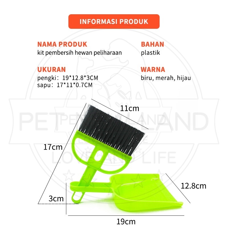 Set Sapu Sekop mini Sekop Kotoran Kucing Cat Litter Scoop Pembersih Persediaan Hewan Peliharaan