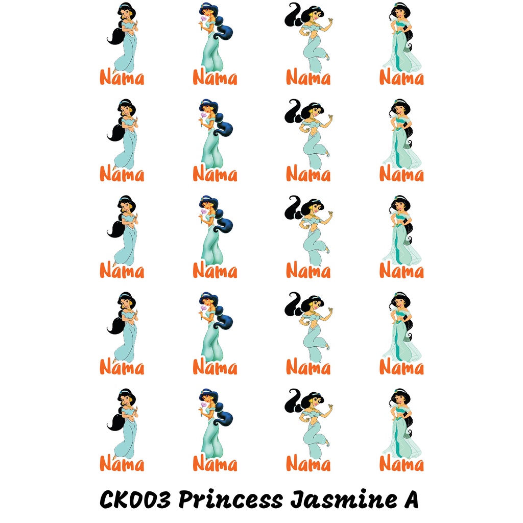 

Sticker Nama Cutting Label Waterproof Tahan Air Pincess Jasmine A (CK003)