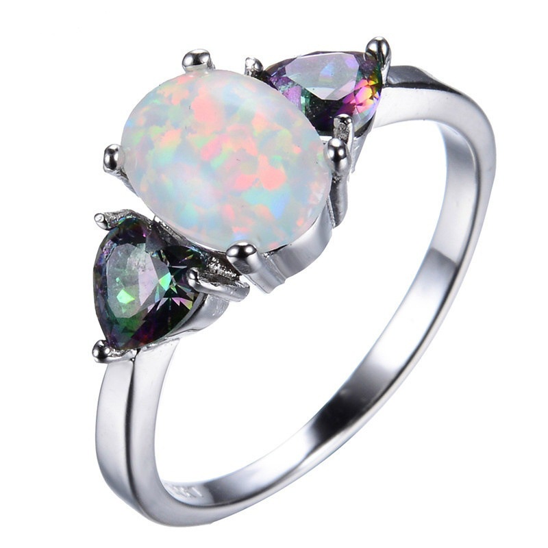 New Jewelry Opal Colorful Double Heart Ladies Ring