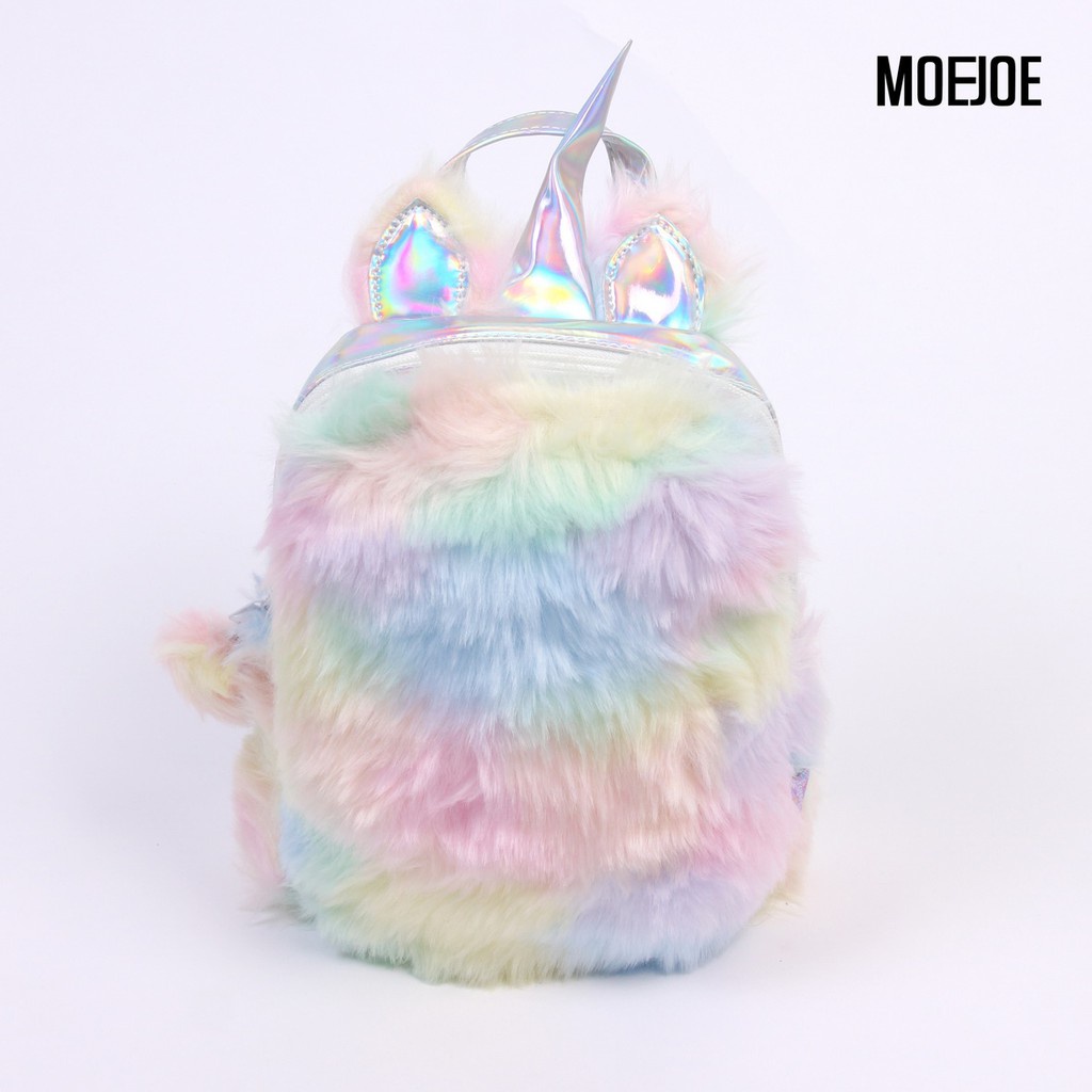 READY STOCK NEW Tas Ransel Wanita UNICORN HOLOGRAM Bulu Lembut Halus Soft Fluffy Imut Lucu Gemoy Omo Omo Kiyowo / Backpack Stylish Bentuk Hewan Kuda Pegasus Korean Style K-POP