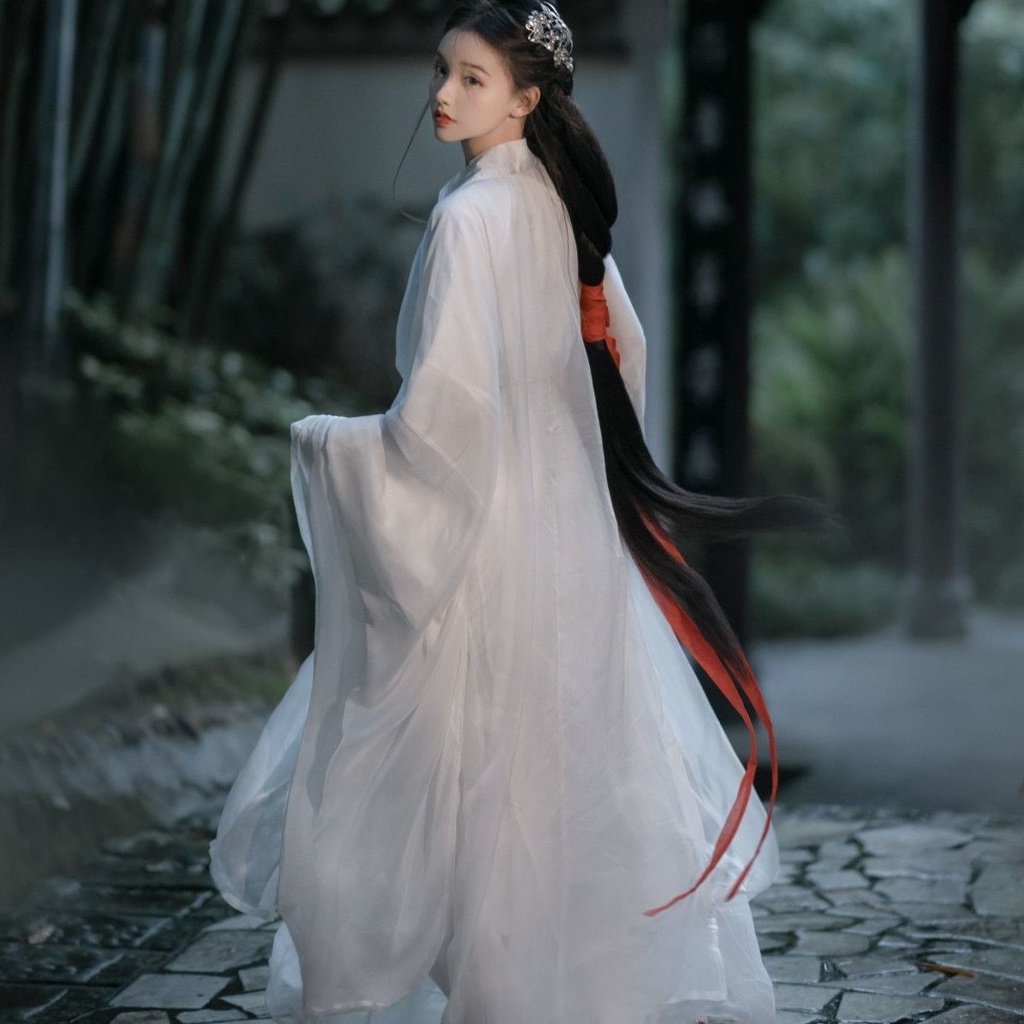 Hanfu women's white Wei Jin style large sleeve cross collar waist Qi Xian Qi ancient style photograp