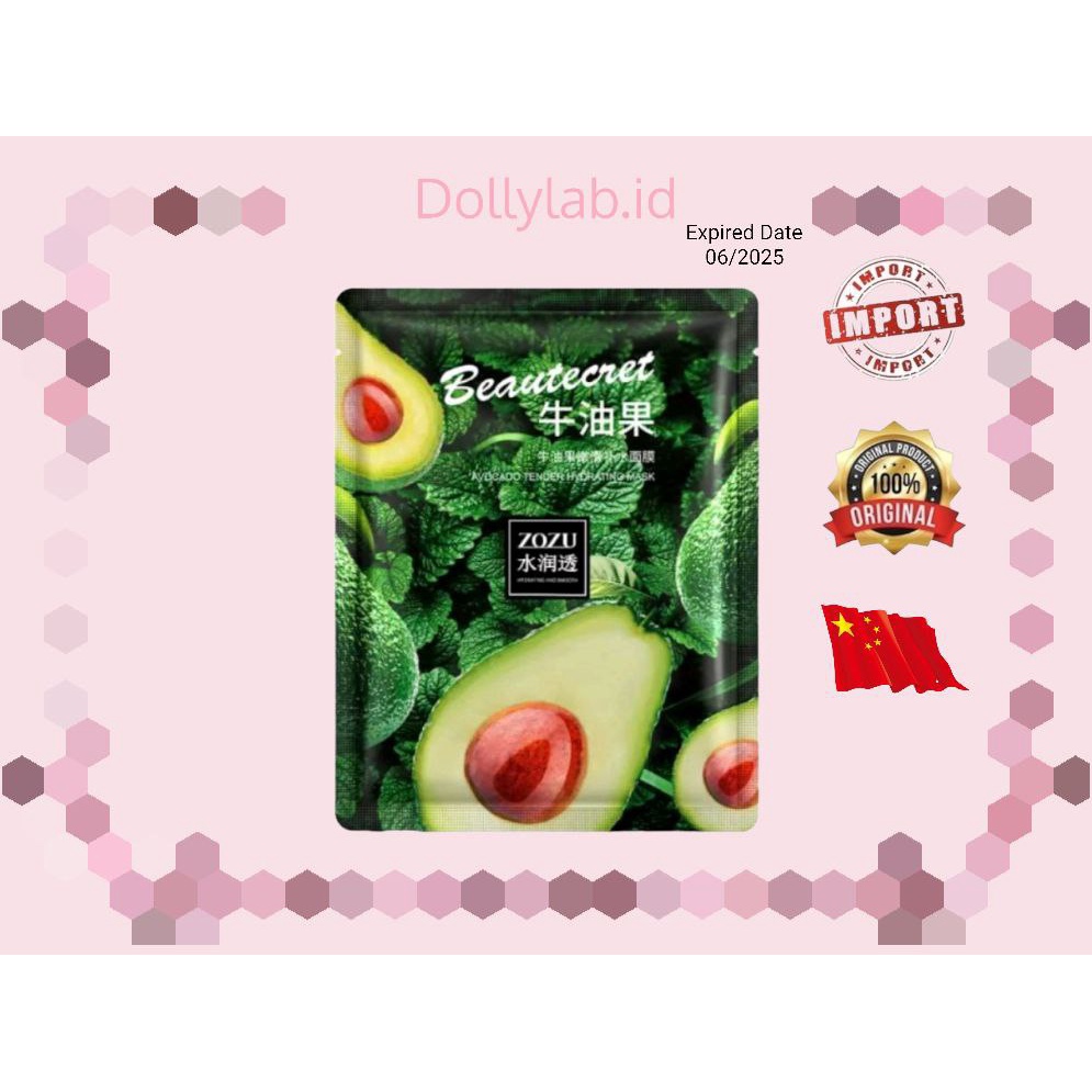 Masker Wajah Zozu Avocado Tender Facial Sheet Mask Alpukat