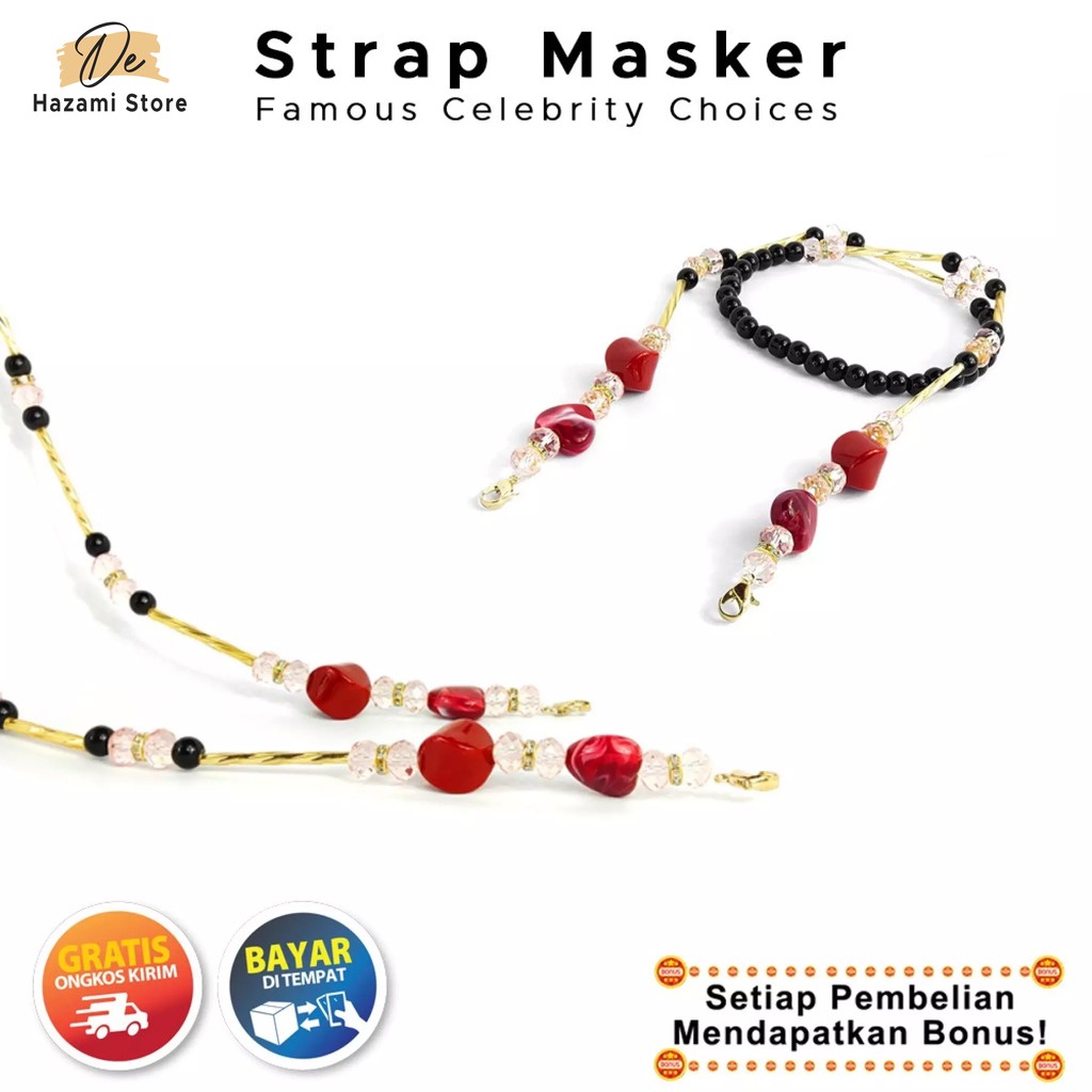 BISA COD Strap Masker Wanita Hijab Kalung Mewah Artis Trendy Korea Manik Terbaru 2021