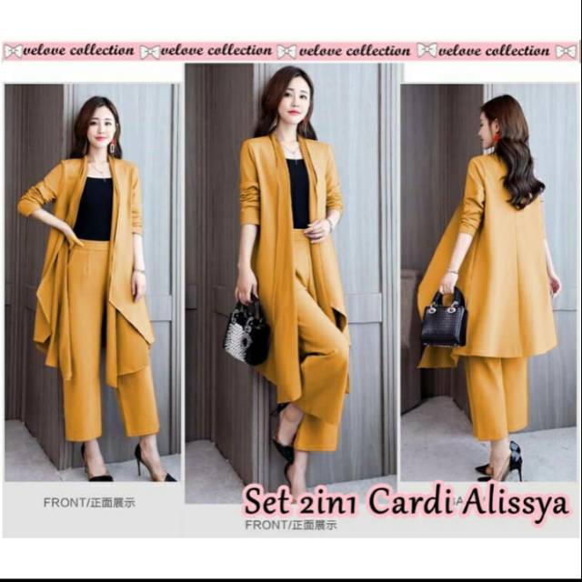 Pakaian set wanita , setelan cardi+celana alesha