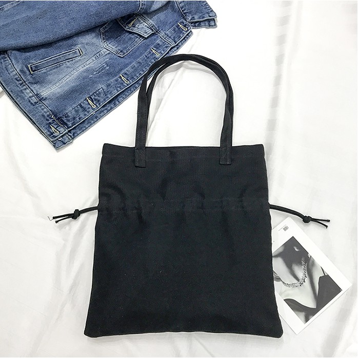 SALE LJY10 Tas Tote Wanita Korea Serut Tengah Kanvas Polos Warna Draw String Color TKM