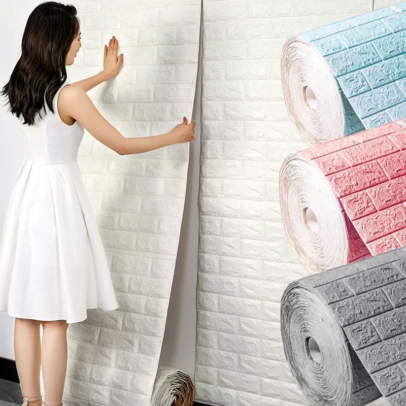 termurah.!!! wallpaper dinding ROLL 3D batu bata putih foam pe high quality