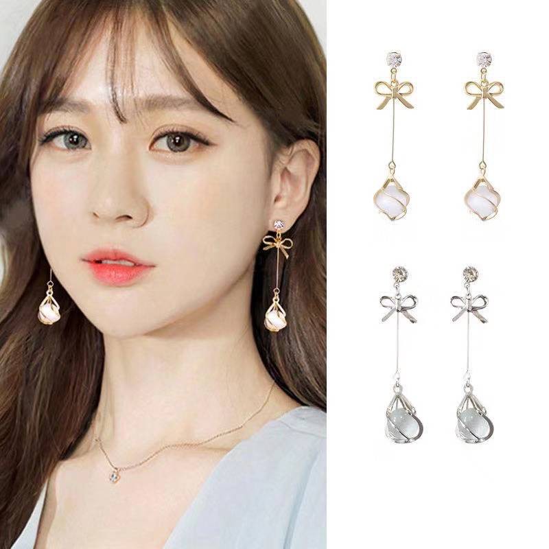 Bow Anting Panjang Anting Mutiara Dan Berlian
