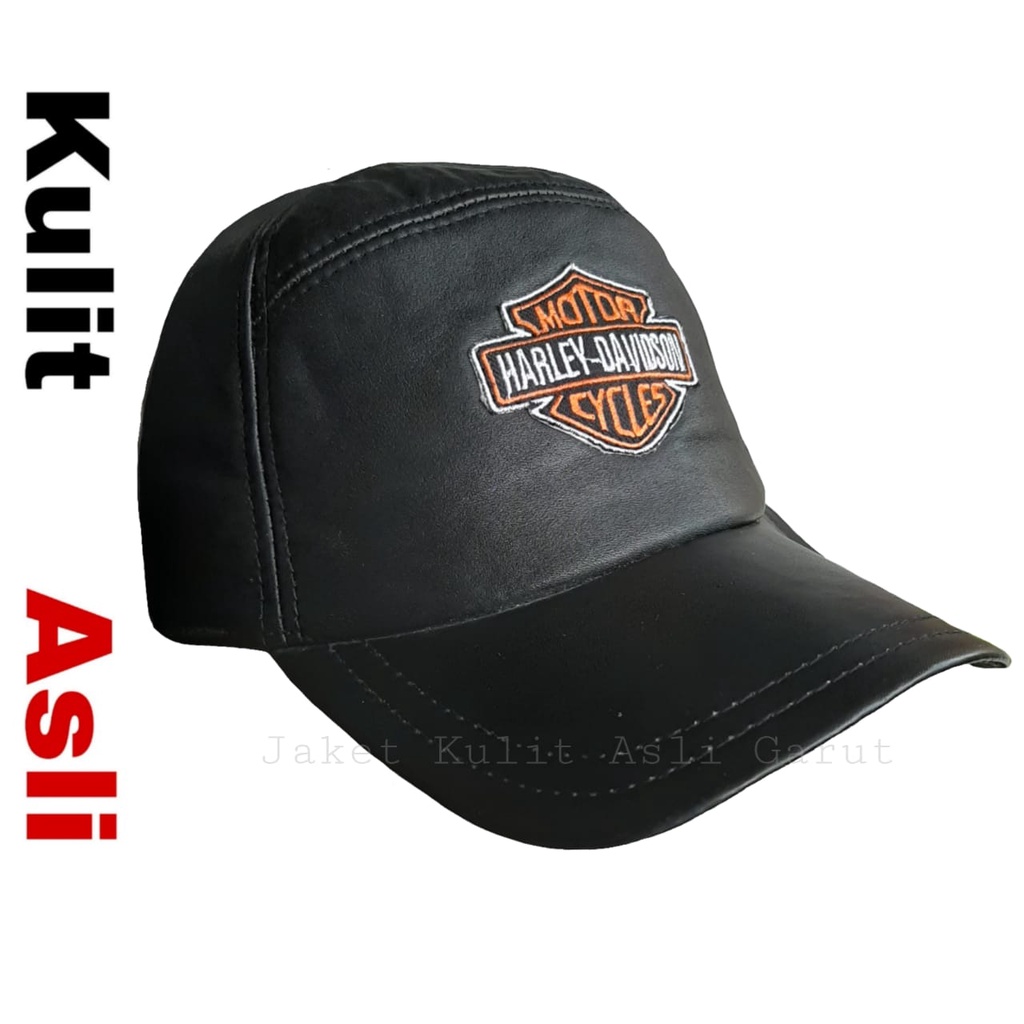 Topi Kulit Domba Asli Classic Kasual Polos Motif Harley Hitam Topi Motor Topi Kulit Asli Kekinian To