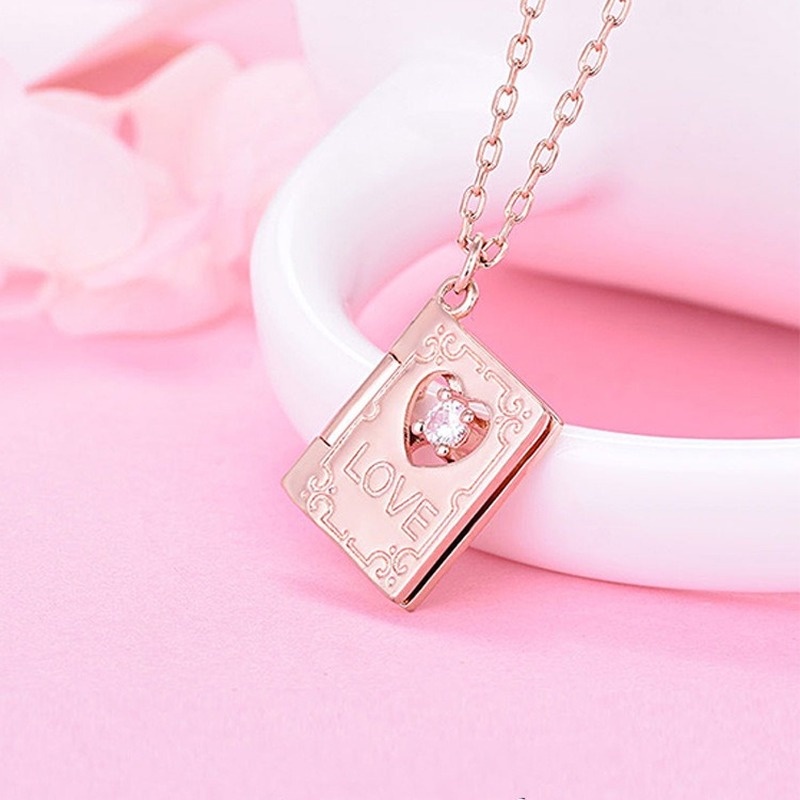 New Product Creative Design Unique and Romantic Diamond-Embedded Love Letter Can Carve Writing Pendant Clavicle Chain