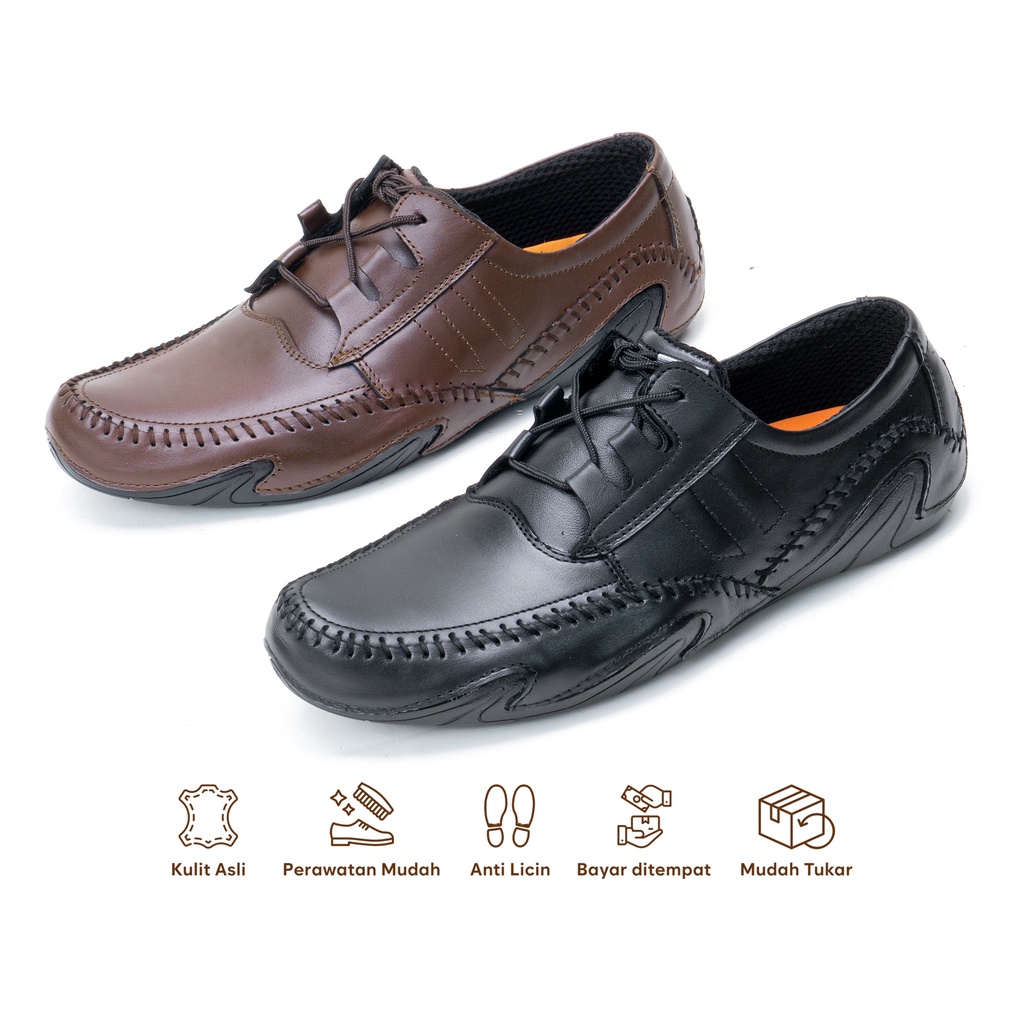 Sepatu Pria Formal Tali Kulit Asli Semi Casual Original Lokal Nelwan Mid Soless S.RCN.3033