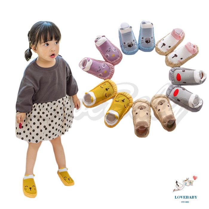 [1KG 35PCS] LBS Kaos Kaki Anti Slip Bayi Motif Karakter Animal Sepatu Baby Prewalker Anak Import