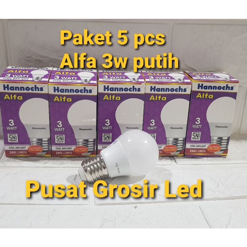 Paket 5 pcs Hannochs Alfa 3 watt 3w Cahaya Putih