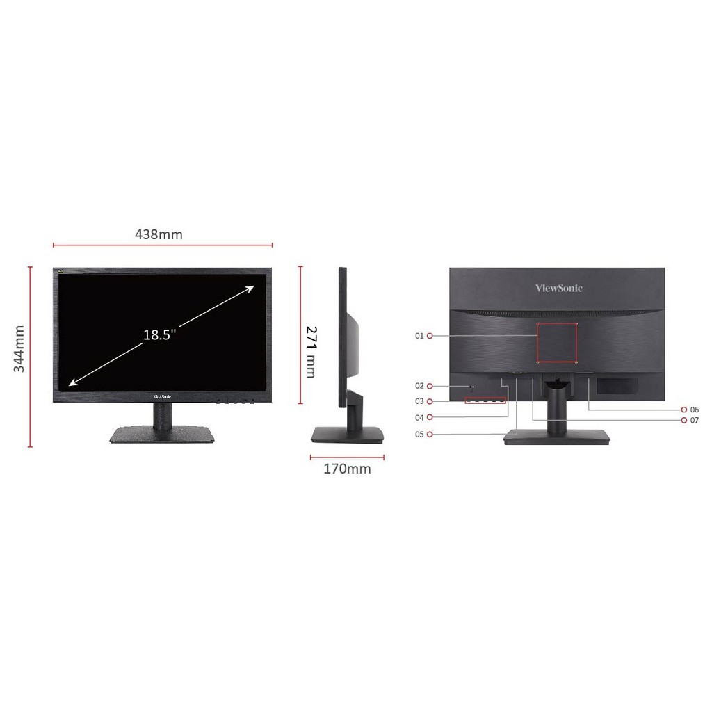 Monitor LED ViewSonic VA1903 VA1903H 19&quot;1366x768 VGA HDMI VESA 75x75mm