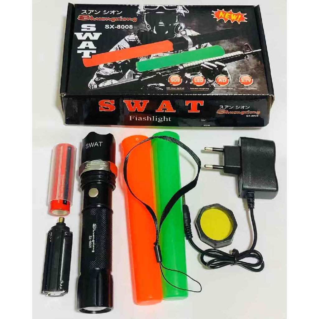 Senter Swat Police Led Flashlight 8008