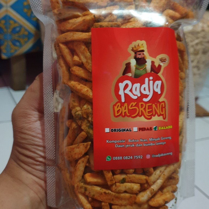 Radja Basreng Stik Baso Goreng 250 Gram Pedas Original Asin Dengan Daun Jeruk-Balado Pedas