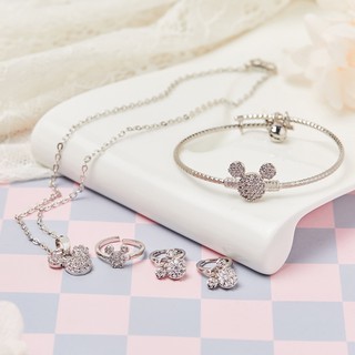 Y368 Set Perhiasan Anak Titanium Anti Karat Mickey Mouse Silver Set Cincin Gelang Anak Lucu Perempuan