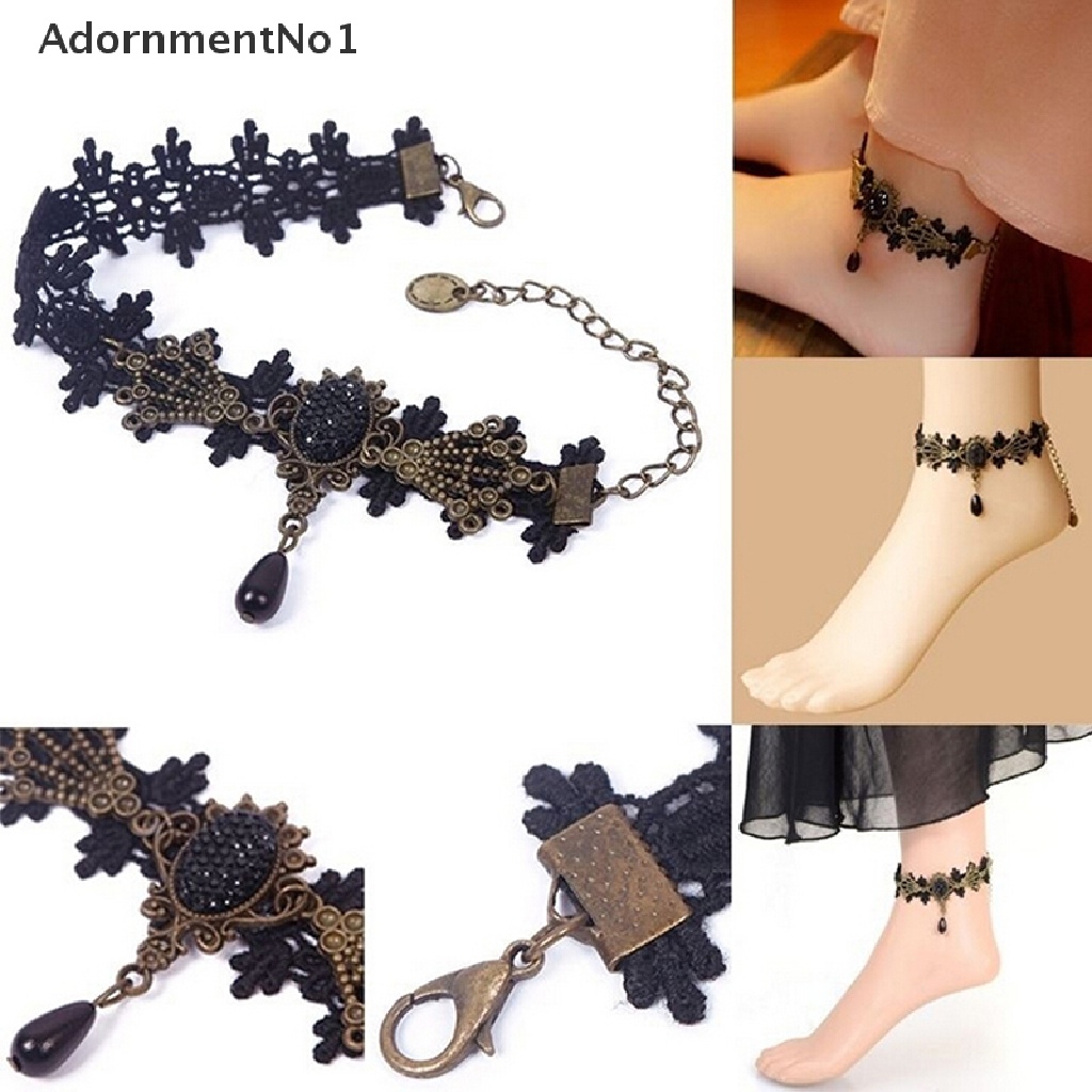 (AdornmentNo1) Gelang Kaki Lace Sexy Aksen Rantai + Manik-Manik Untuk Perhiasan Wanita / Anak Perempuan