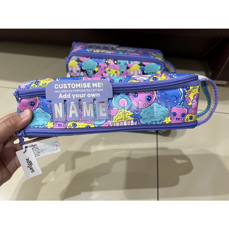 

SMIGGLE Original Double Twin Zip Pencil Case Customise Name Kotak Pensil Anak Perempuan - Purple Ice Cream Ungu