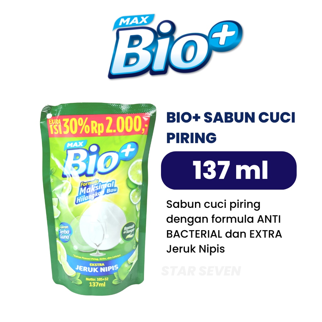 Max Bio+ Sabun Cuci Piring Ekstra Jeruk Nipis 137ML