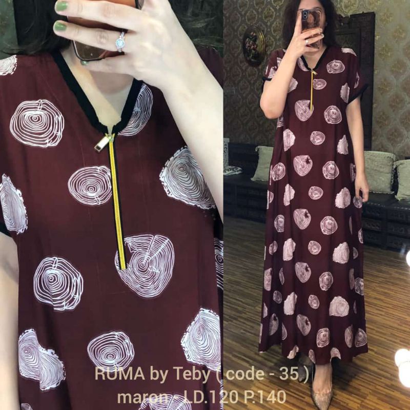 Daster Arab TEBY RUMA Series Dress Rayon Super Originanal Best Seller-Maron Code 35