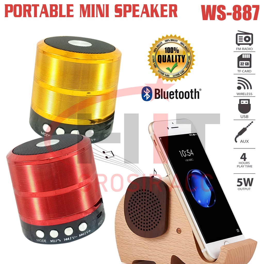 Speaker Bluetooth WS-887 PORTABLE Wireless WS887 STEREO SUPER BASS