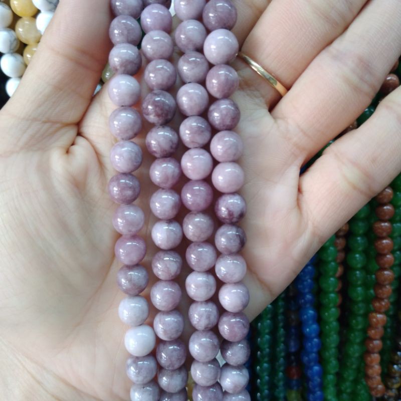 Manik Manik Gelang Batu Alam Giok Ungu Muda Ukuran 8mm