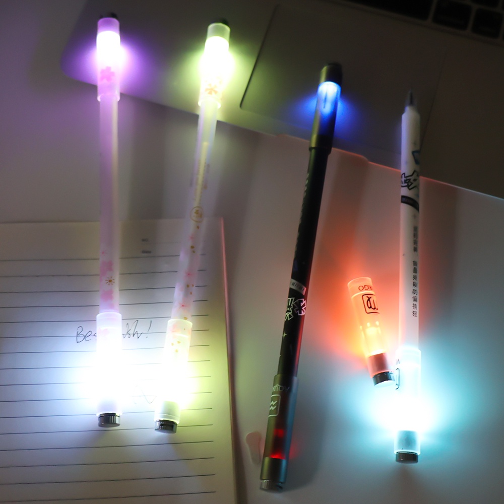 1pc Pulpen Gel Dengan Lampu LED Berputar Untuk Hadiah Anak / Sekolah / Kantor