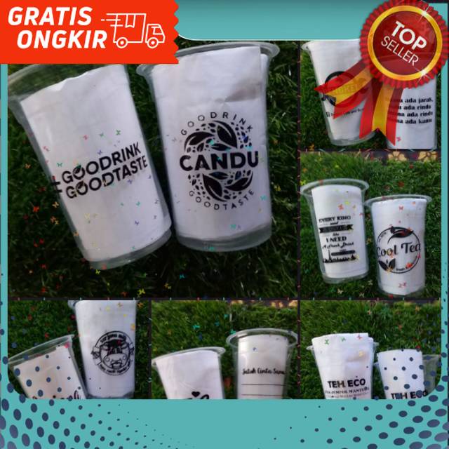 sablon + gelas cup Cap 16oz, 14oz datar merk starindo
