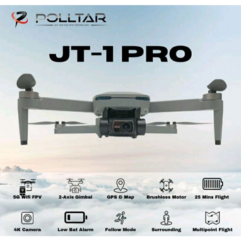 READY POLLTAR JT-1 PRO Drone GPS 2-Axis Gimbal 4K Camera (2Batteray)