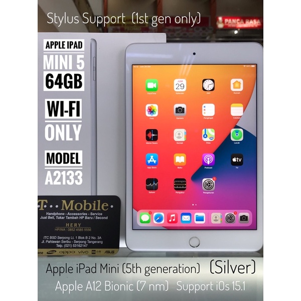 APPLE iPad MINI 5 64GB 7.9" 2019 SILVER, Wi-Fi ONLY, SECOND MULUS, FULLSET ORIGINAL