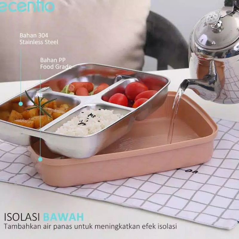 Laristerus79 KOTAK MAKAN 304 HITAM steinless 4 sekat penghangat makanan stand hp