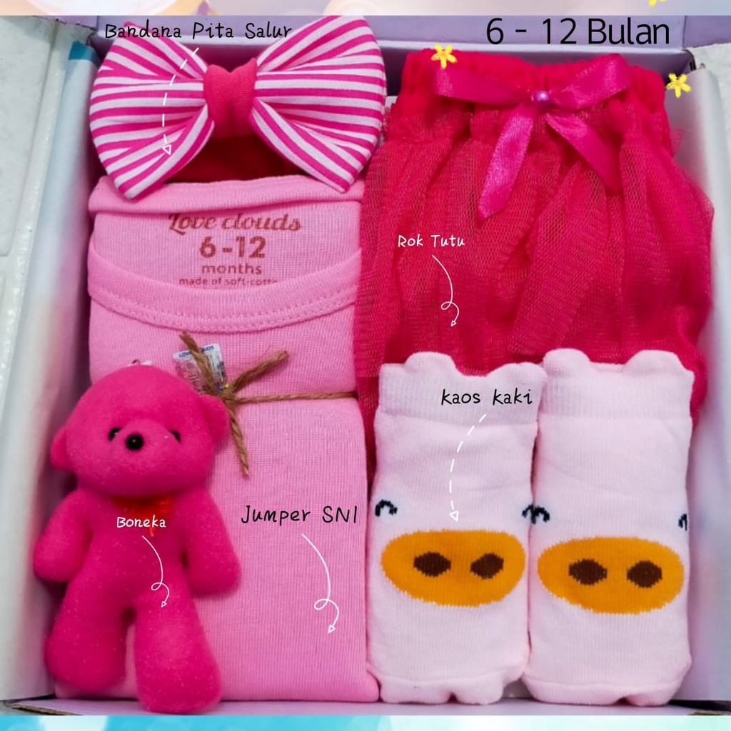 Hampers Bayi Newborn Baby Gift Set Unisex Kado Lahiran Parcel Bayi Laki-laki Perempuan-Standart Pink Tutu