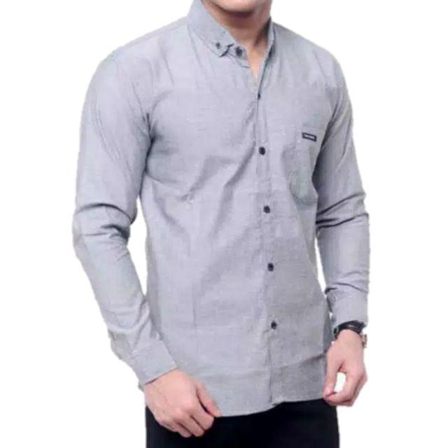 (BISA COD) Kemeja Polos Katun Kerja Kantor Formal Lengan Panjang Pria / kemejapria/kemejakerja-K.Grey
