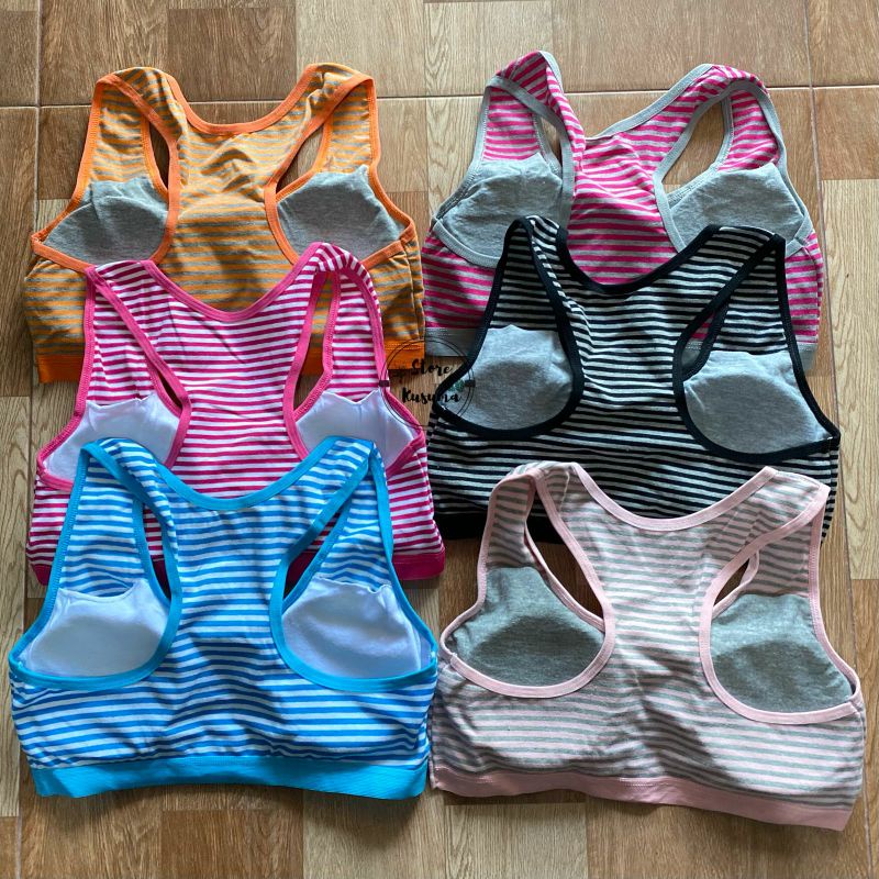 sport bra -miniset motif salur untuk remaja dan dewasa