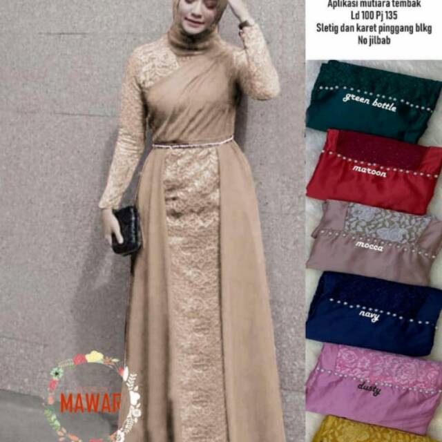 Gamis Maulida Ori mawar Hijab Longdress Maxi Material Velvet Mix Bruklat Premium