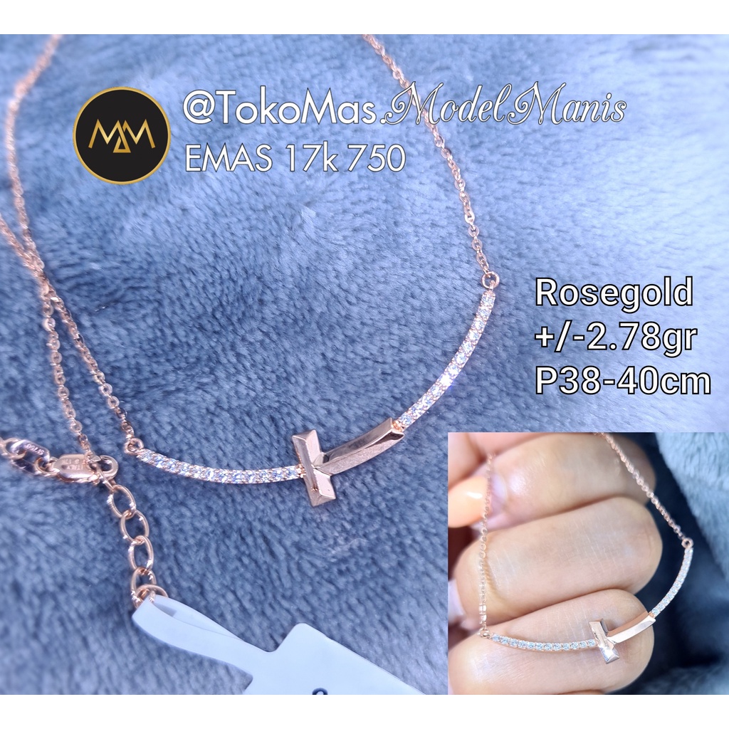 Kalung Italy Smile T emas rosegold 750 kadar 17k