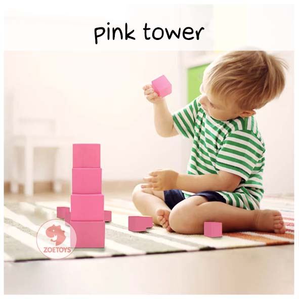 Zoetoys Montessori Pink Tower KAYU FULL SOLID | Sensorial Edutoys Mainan Edukasi Anak