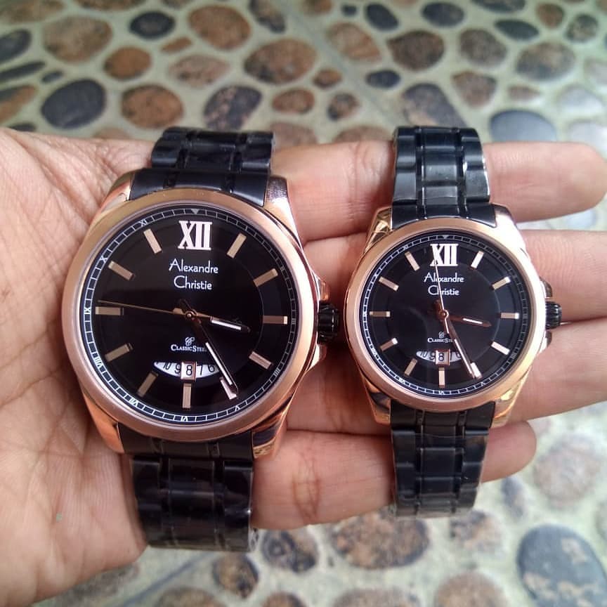 ALEXANDRE CHRISTIE ORIGINAL AC8473 BLACK ROSEGOLD COUPLE