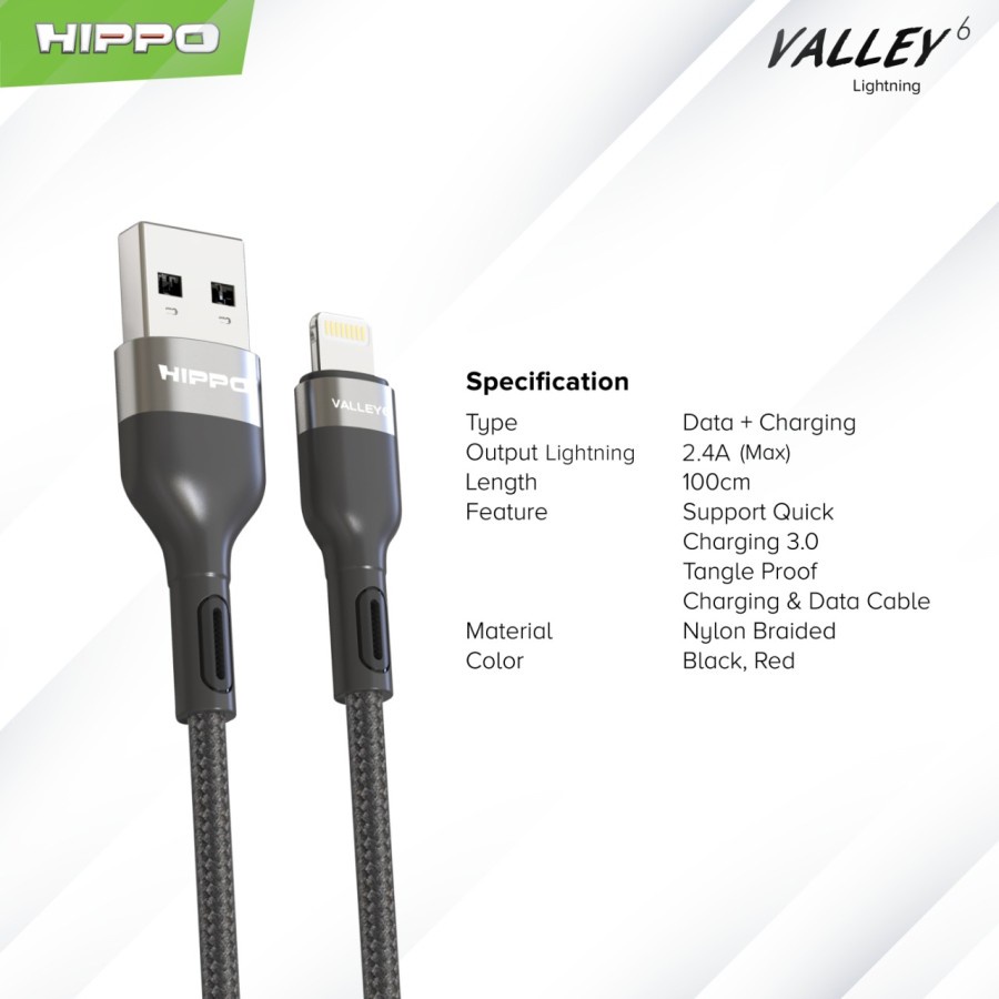 Kabel Data Lightning Fast Charging Hippo Valley 6 Kabel Iphone 100cm