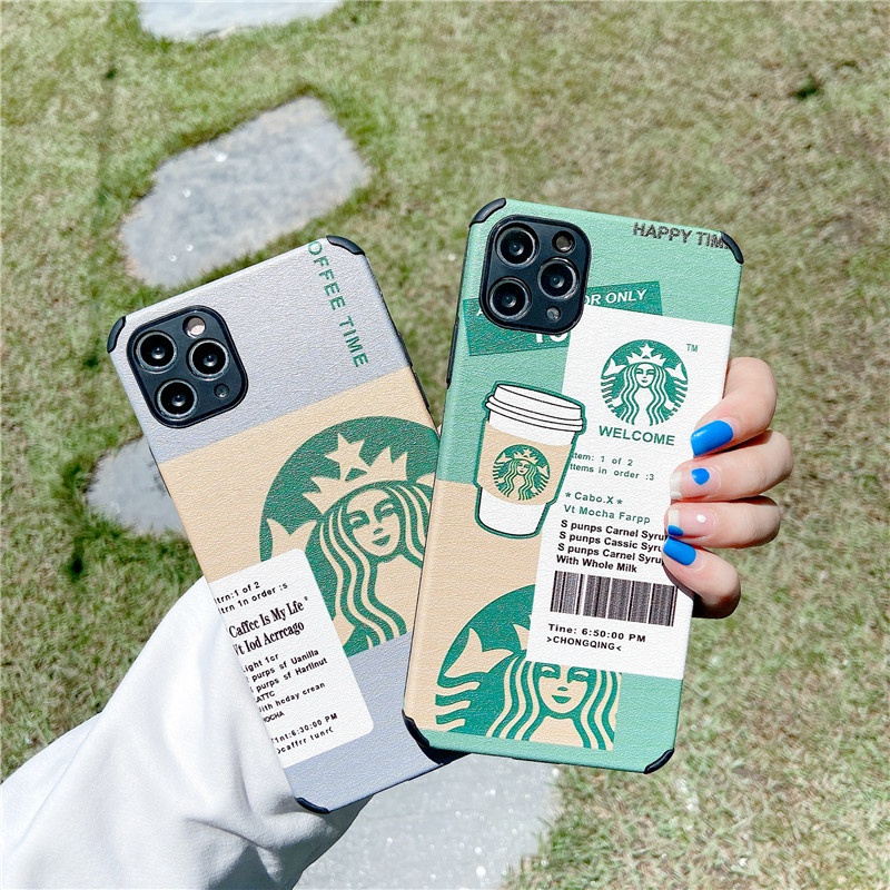 Starbucks Leather shockproof phone case 11 12 PRO MAX XR X XS 6 6s 7 8Plus High Quality material Brand Soft Casing Cover