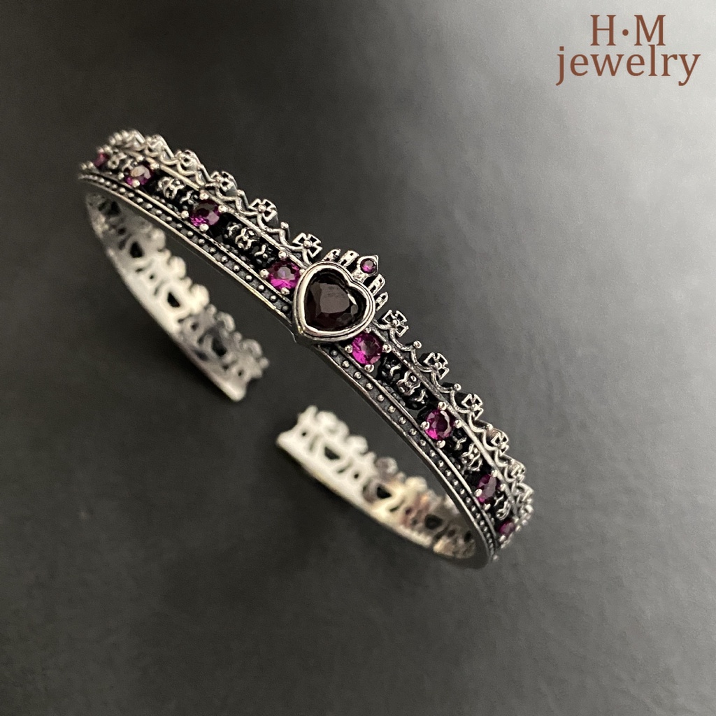 Gelang Tangan Silver Thai Vintage Desain Mahkota Salib Hati Hias Zircon AAA Multi Warna Untuk Wanita