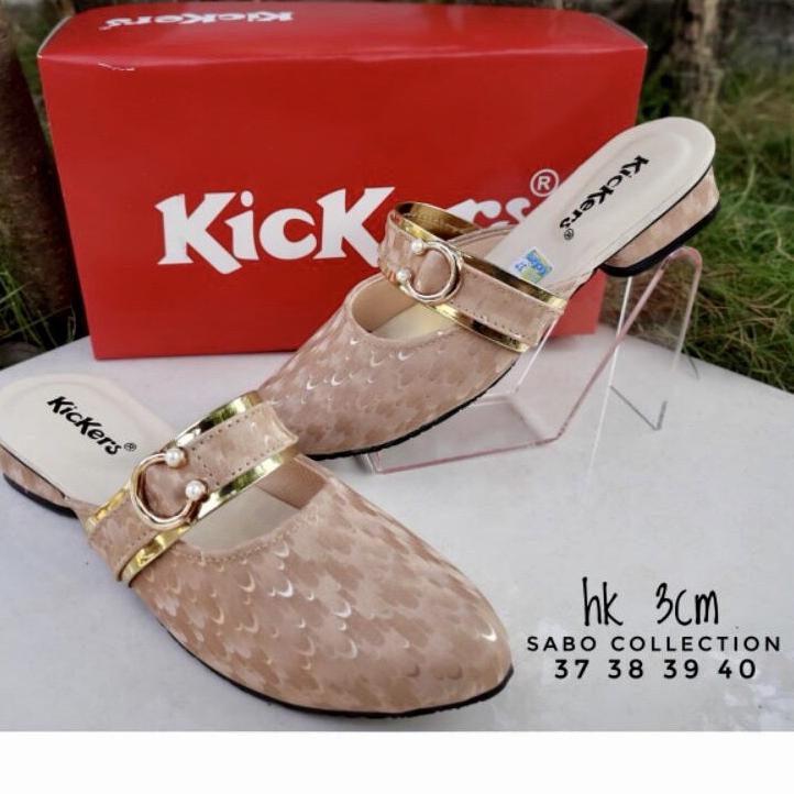 Siap Kirim.. Sandal Selop Wanita Pesta Flat Teplek Mewah Branded Kickers Sendal Slop Perempuan Dewas