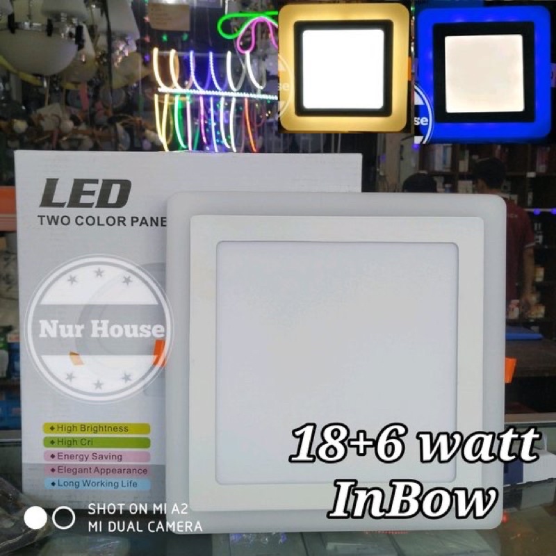 Lampu Downlight 2 Warna 18+6 watt lampu plafon Kotak Inbow