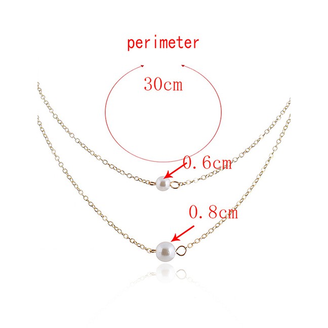 LRC Kalung Fashion Kc Gold Alloy Multi-layer Pearl K13358