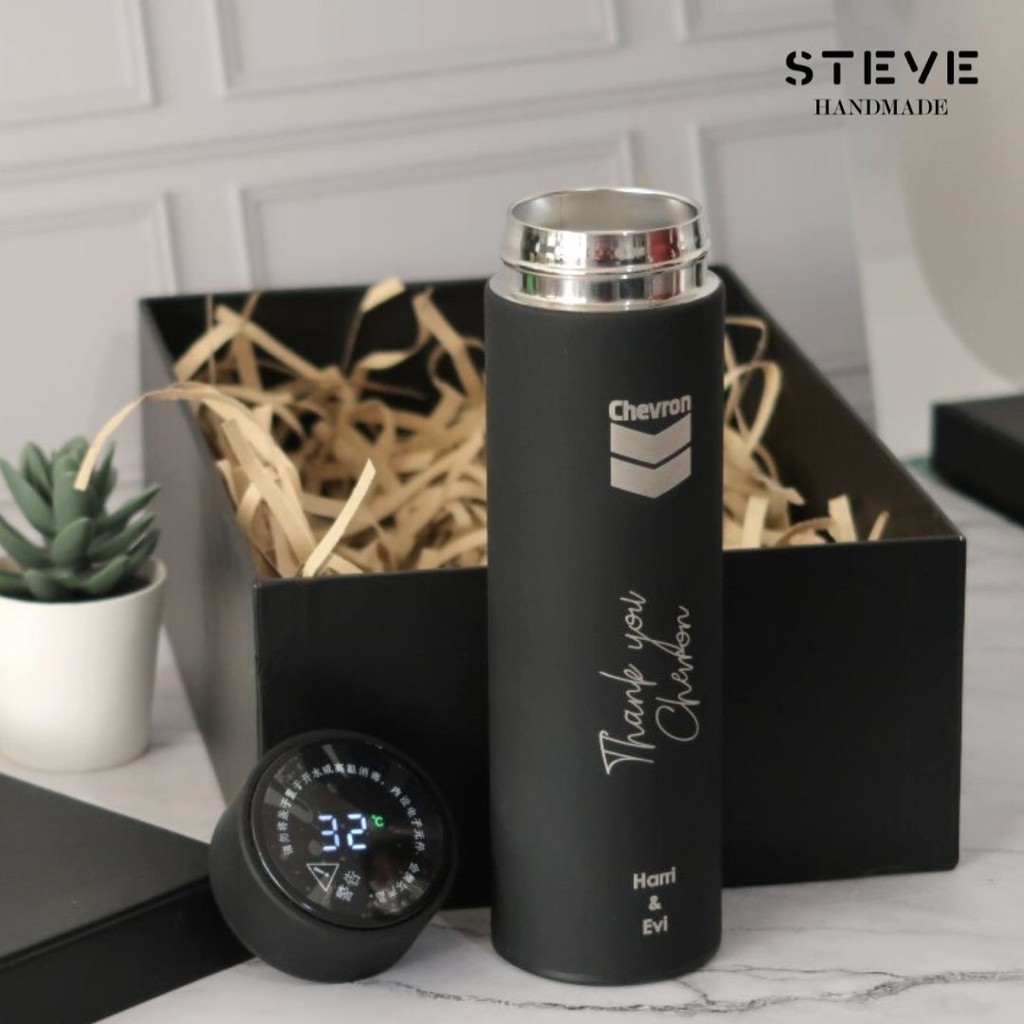 Botol minum stainless Pengukur suhu digital termos vacuum tumbler travel mug  TM0331 Black