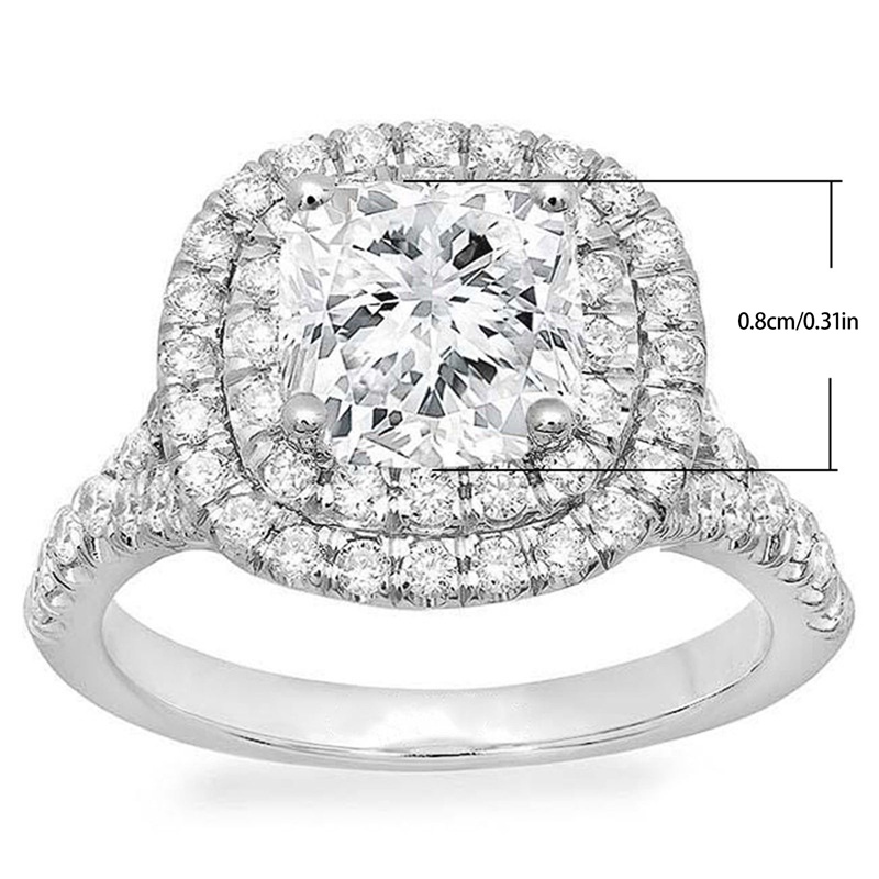 Cincin Kristal Cubic Zirconia Warna Silver Gaya Klasik Untuk Wanita