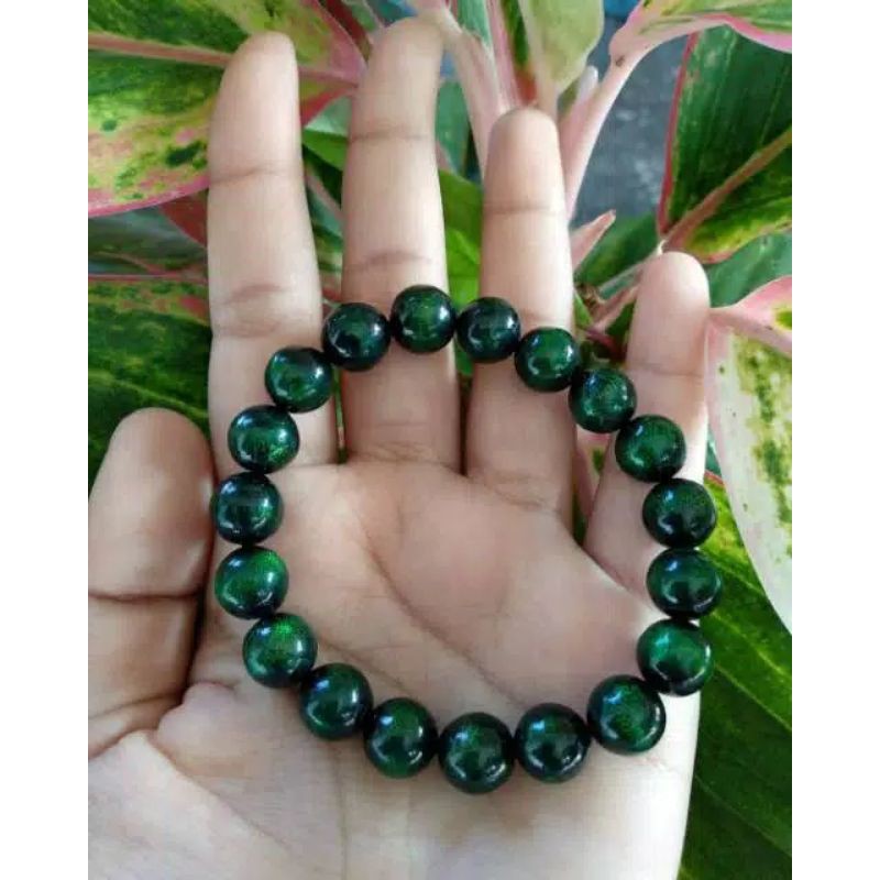 Gelang butiran tali arus hijau black yuser 10mm