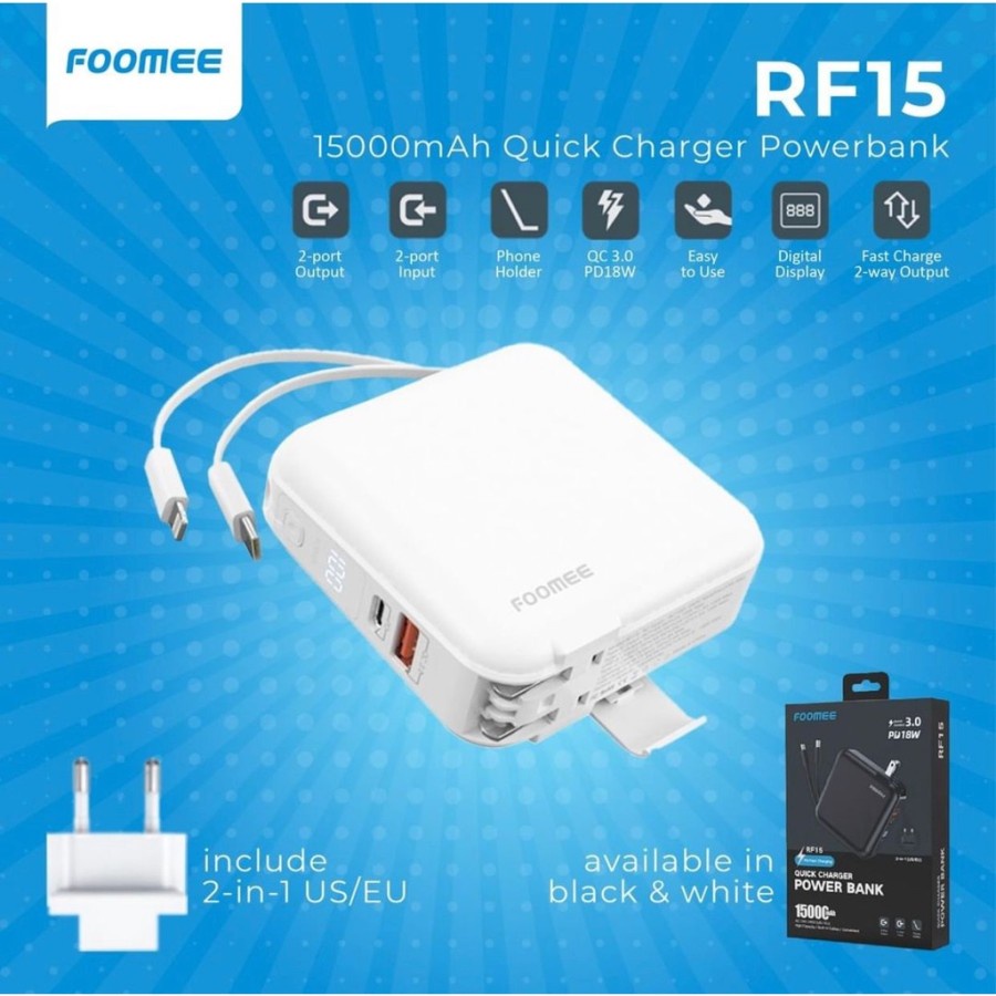 Power Bank FOOMEE RF15 15000mAh QC3.0+PD18W Digital Display Powerbank