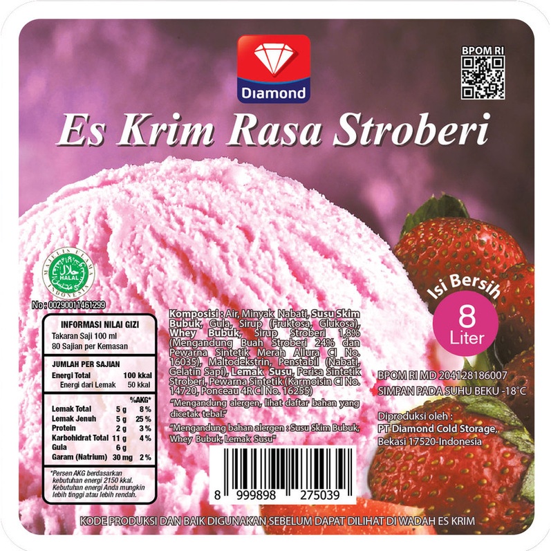 DIAMOND ICE CREAM STRAWBERRY 8 LT