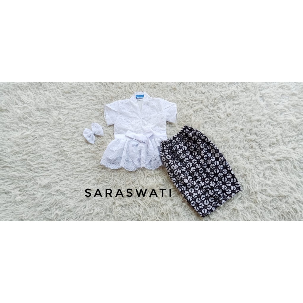 Kebaya Anak Model Saraswati Putih 8-10 Tahun (READY STOK)